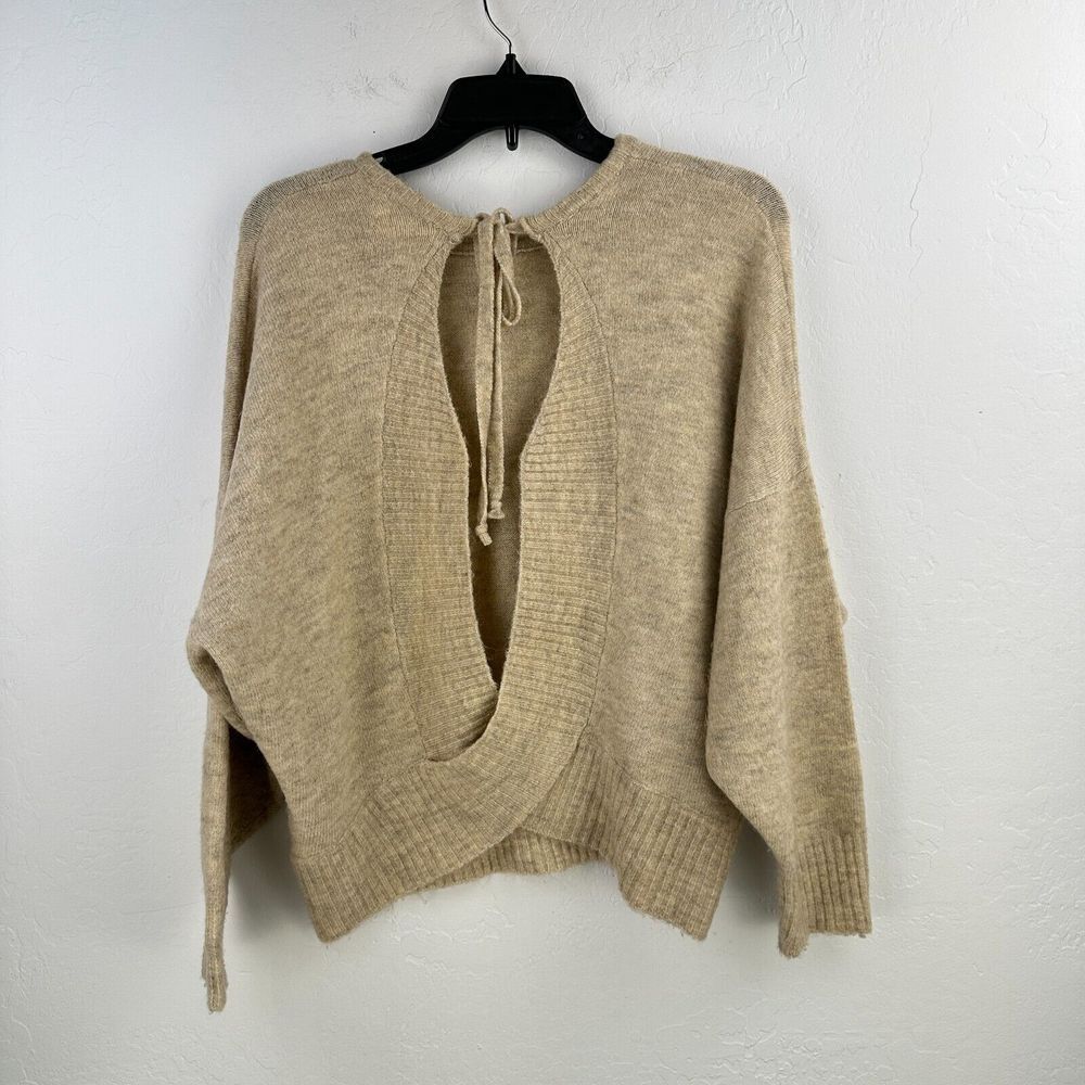 Dreamers Sweater Womens M/L Cream Knit Dolman Sleeve Open Back Ribbed Tie - Picture 2 of 6